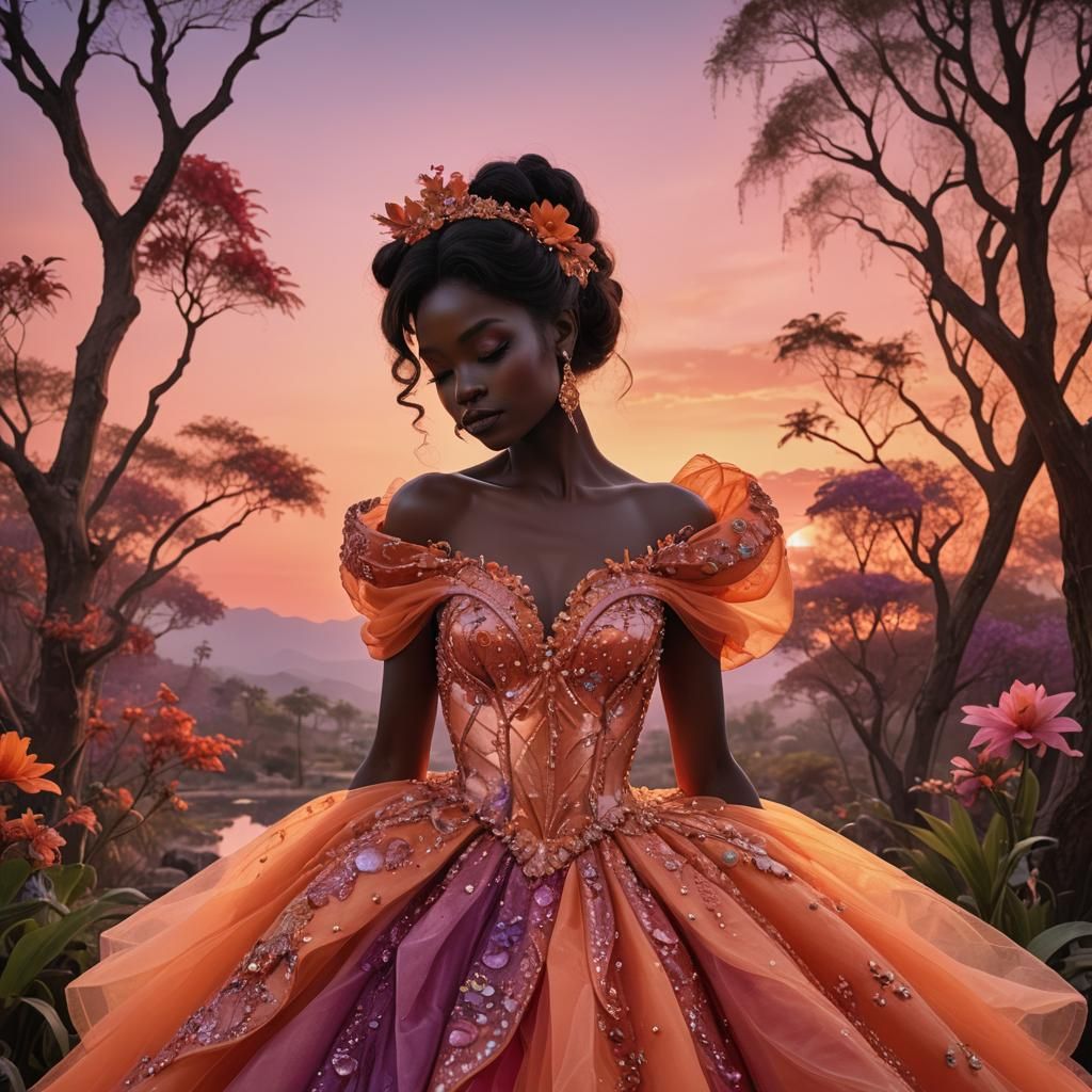 Lady with Frog in Sunset, Surreal and Romantic