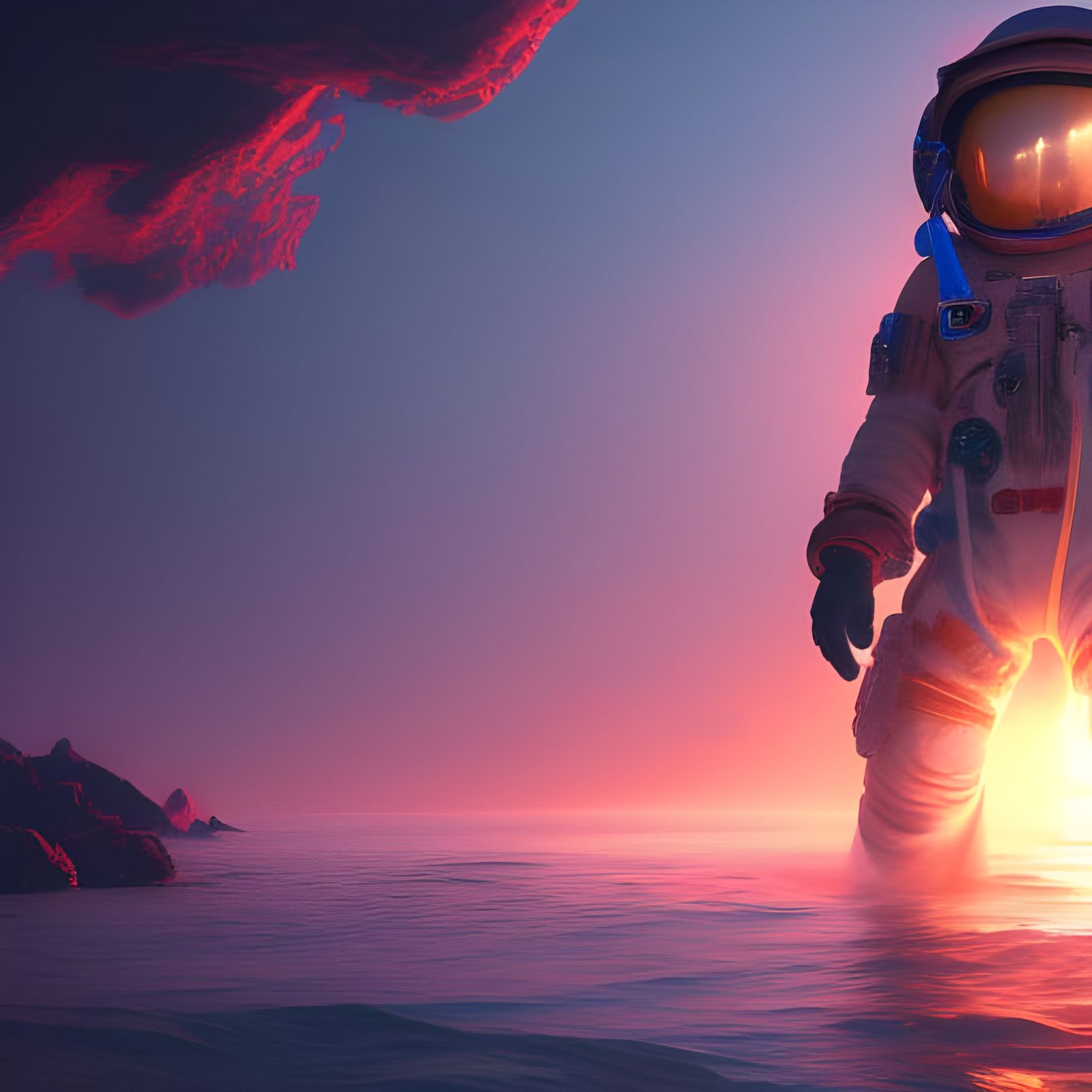 Astronaut in Ocean: Detailed Matte Painting