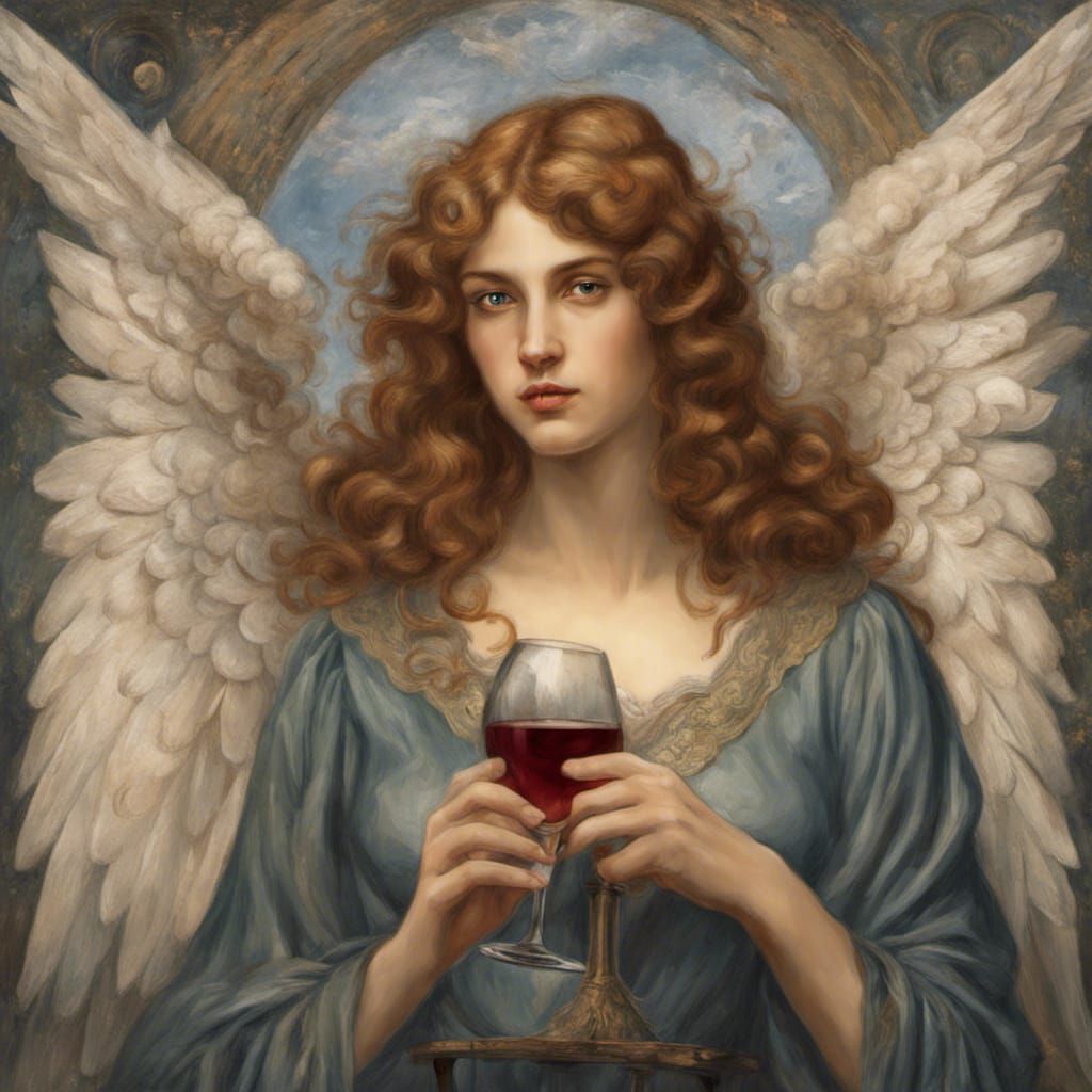 Angelic Wine Drinker: Pre-Raphaelite Portrait