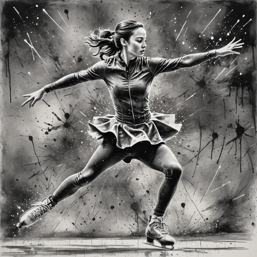 Figure Skater in Paint Splash Drawing