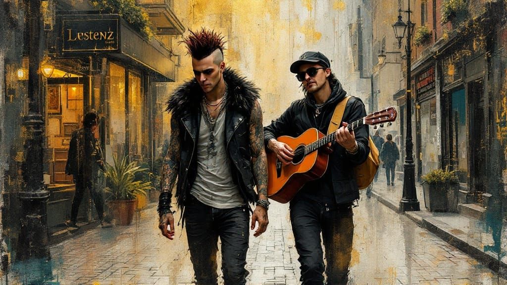 Urban Street Scene in Neo-Expressionist Style