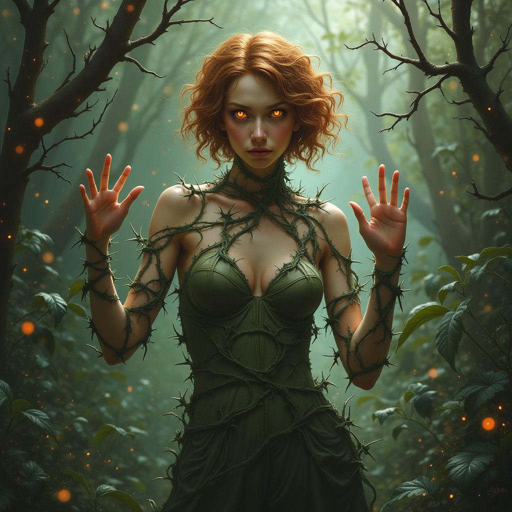 Pale Woman in Overgrown Garden Fantasy Painting