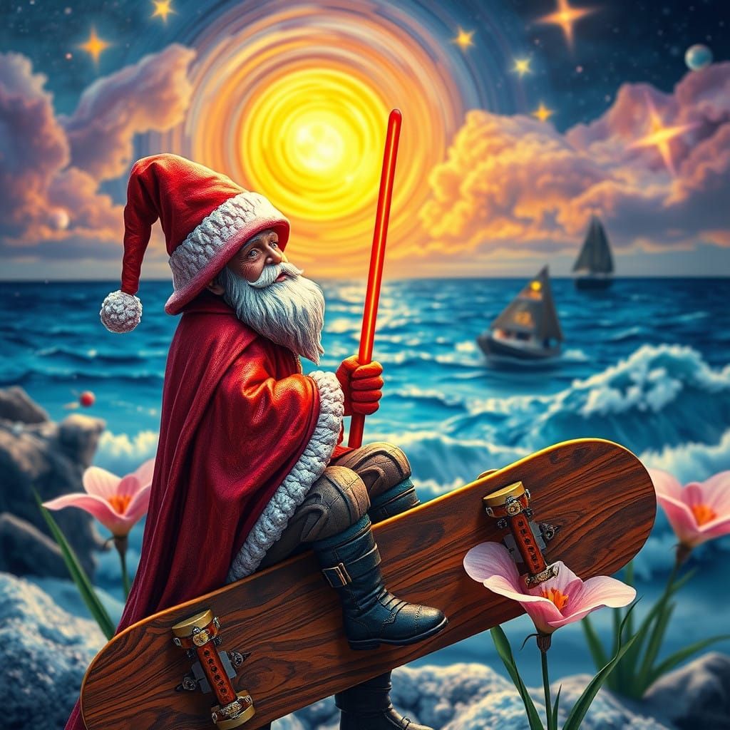 Surreal Skateboarding Darth Vader Amidst Lilies and Vampire....