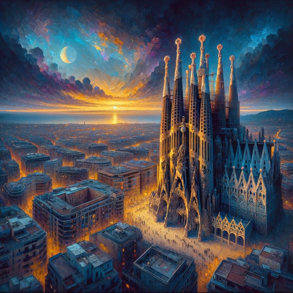 Sagrada Familia Basilica in Golden Sunset Glory