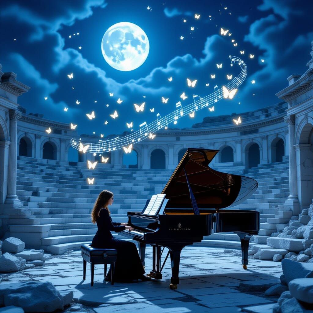 Moonlight Sonata: Ruins, Piano, and Butterflies