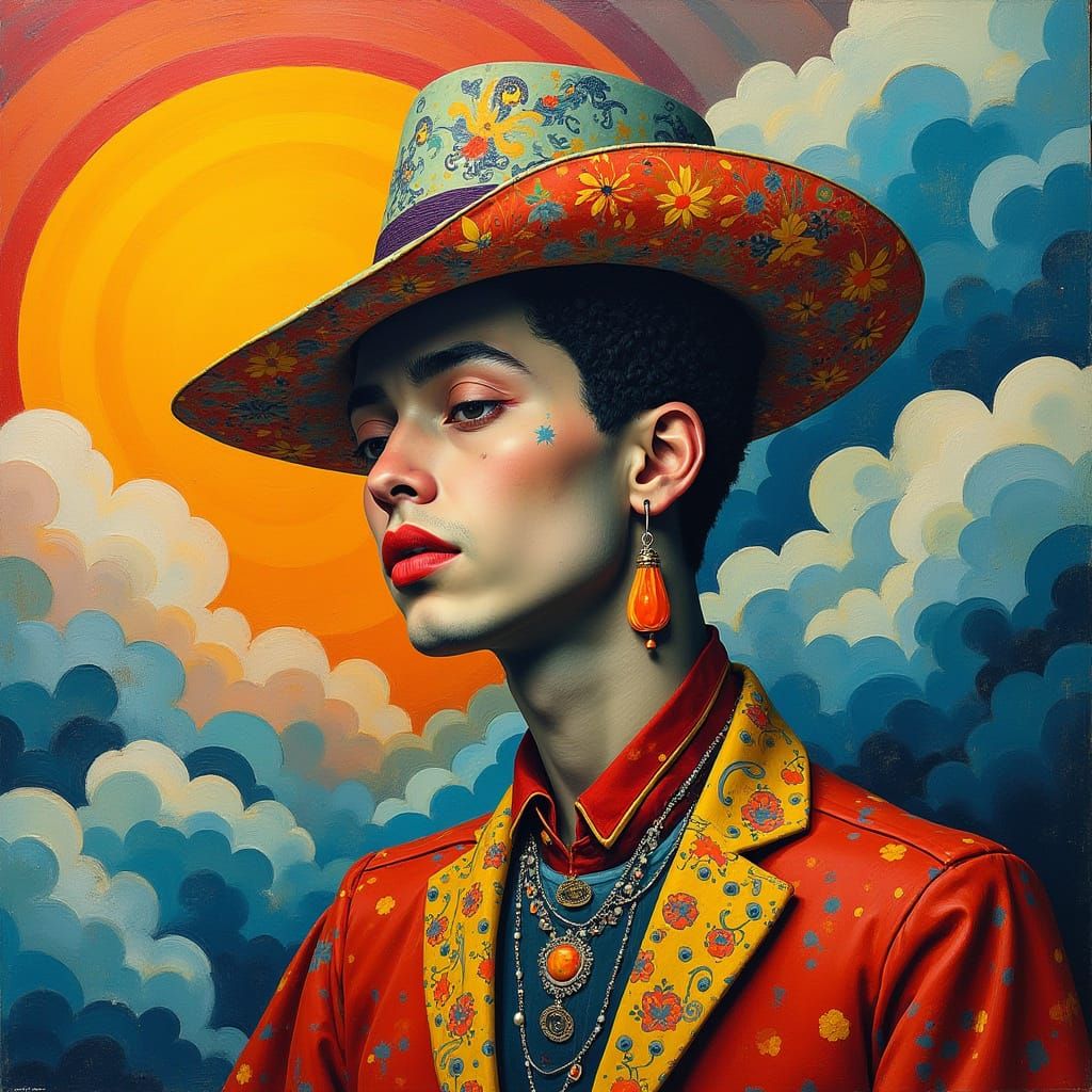 Man in Swirling Abstract Dreamscape, Collage Aesthetic