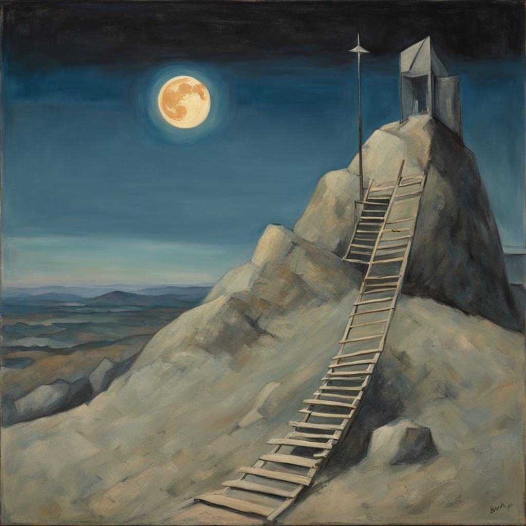 Dreamlike Ladder Ascends to the Moon in Vibrant, Ethereal Co...