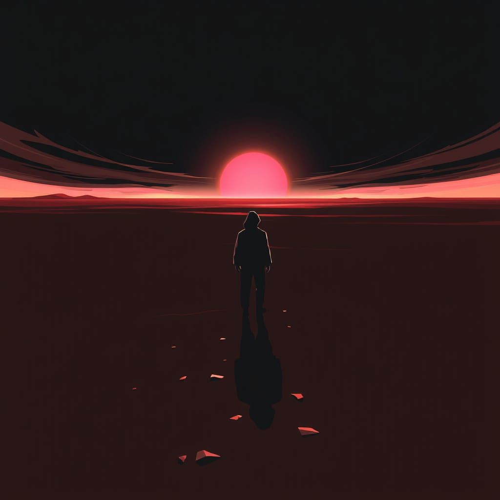 Solitary Figure in Brown Landscape, David Hockney Inspired