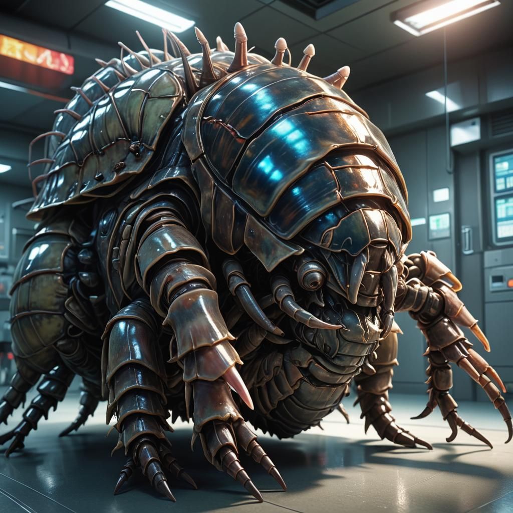 Giant Neon Isopod Insect Takes Over Hospital: Anime Style