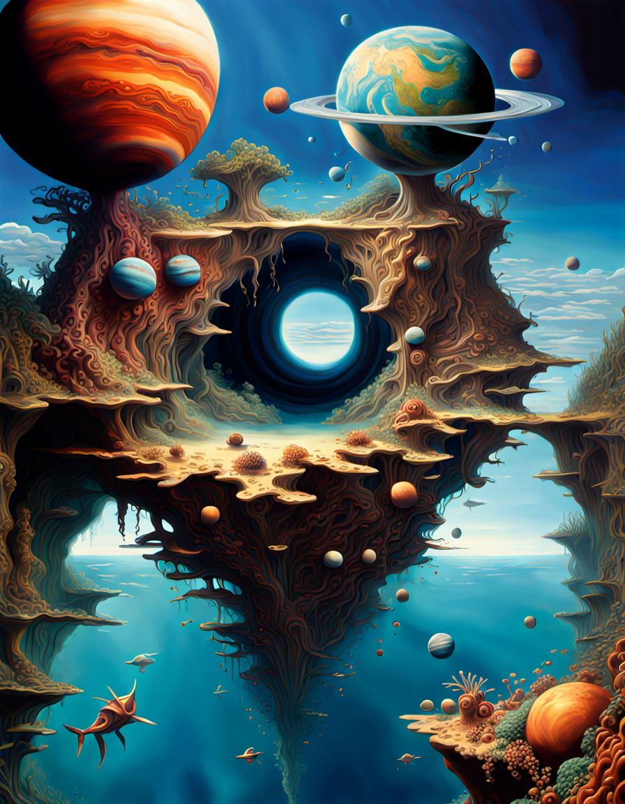 Surreal Upside Down World with Planets