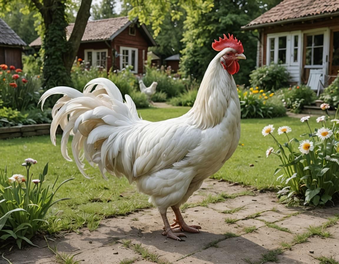 White Cockerel Chicken in Country House Style