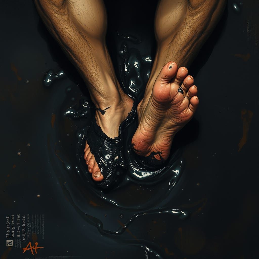 Man Trapped in Tar, Dark Surreal Scene