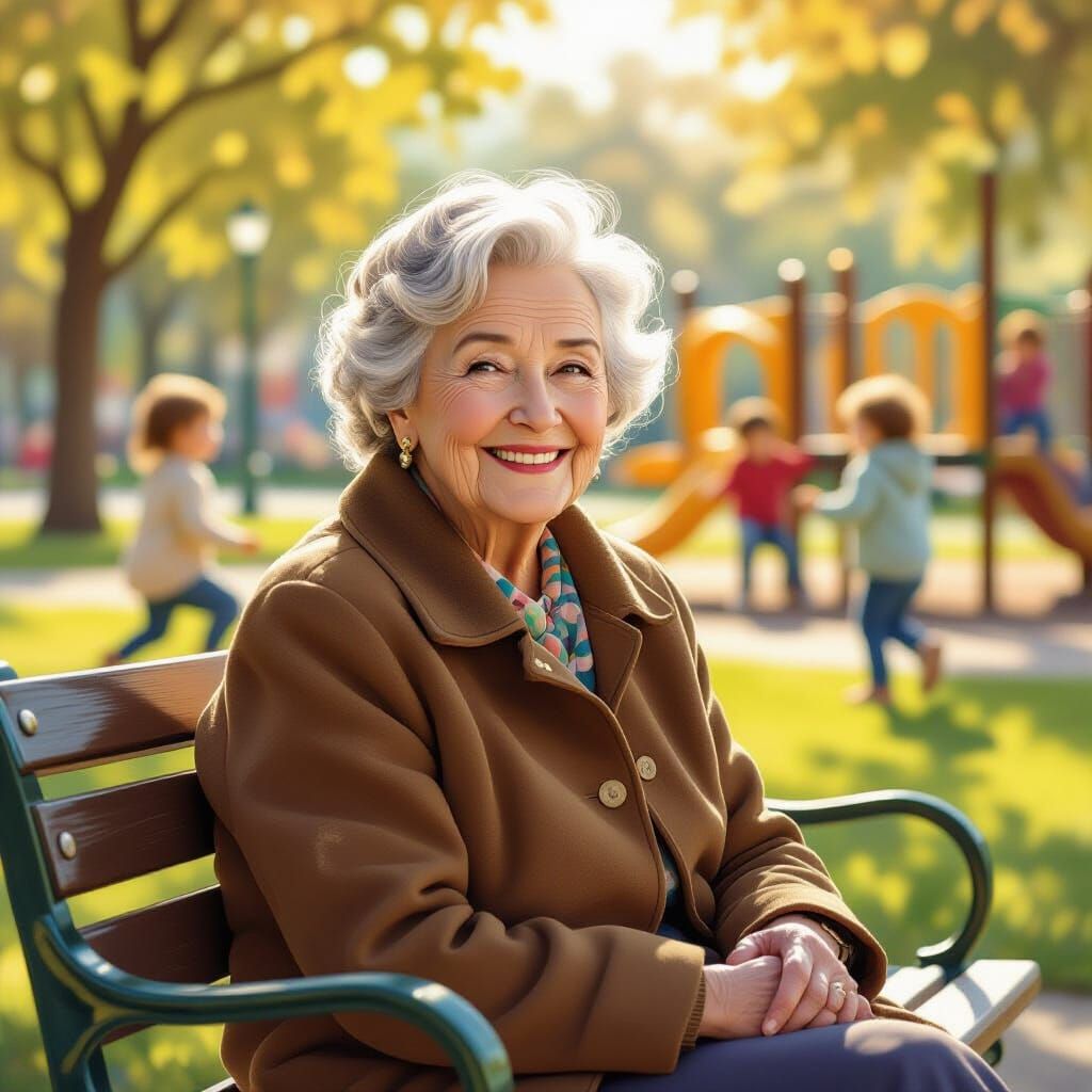 Joyful Grandmother with Children in Park