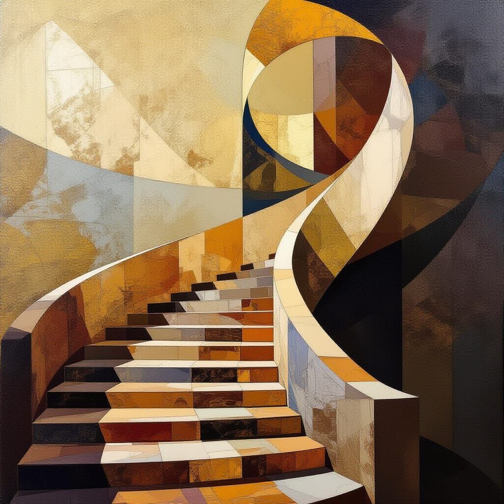 Abstract Nude Descending Staircase in Futurist Style