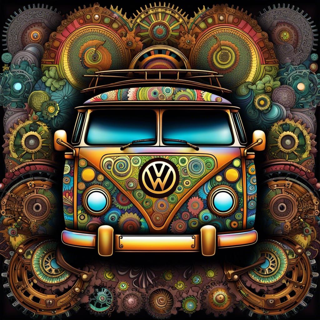 Steampunk Psychedelic Van with Hippie Murals