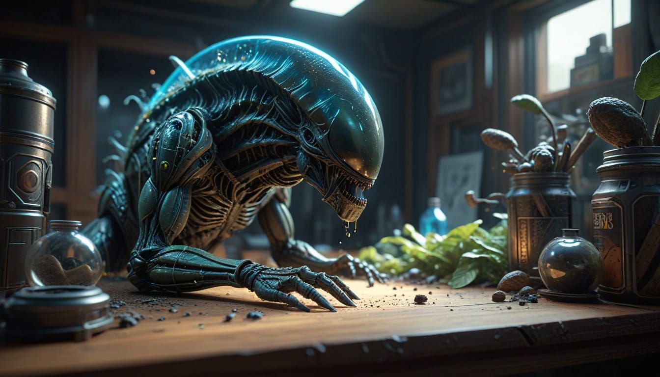 Pencil Transforms Into Alien Marketplace Diorama