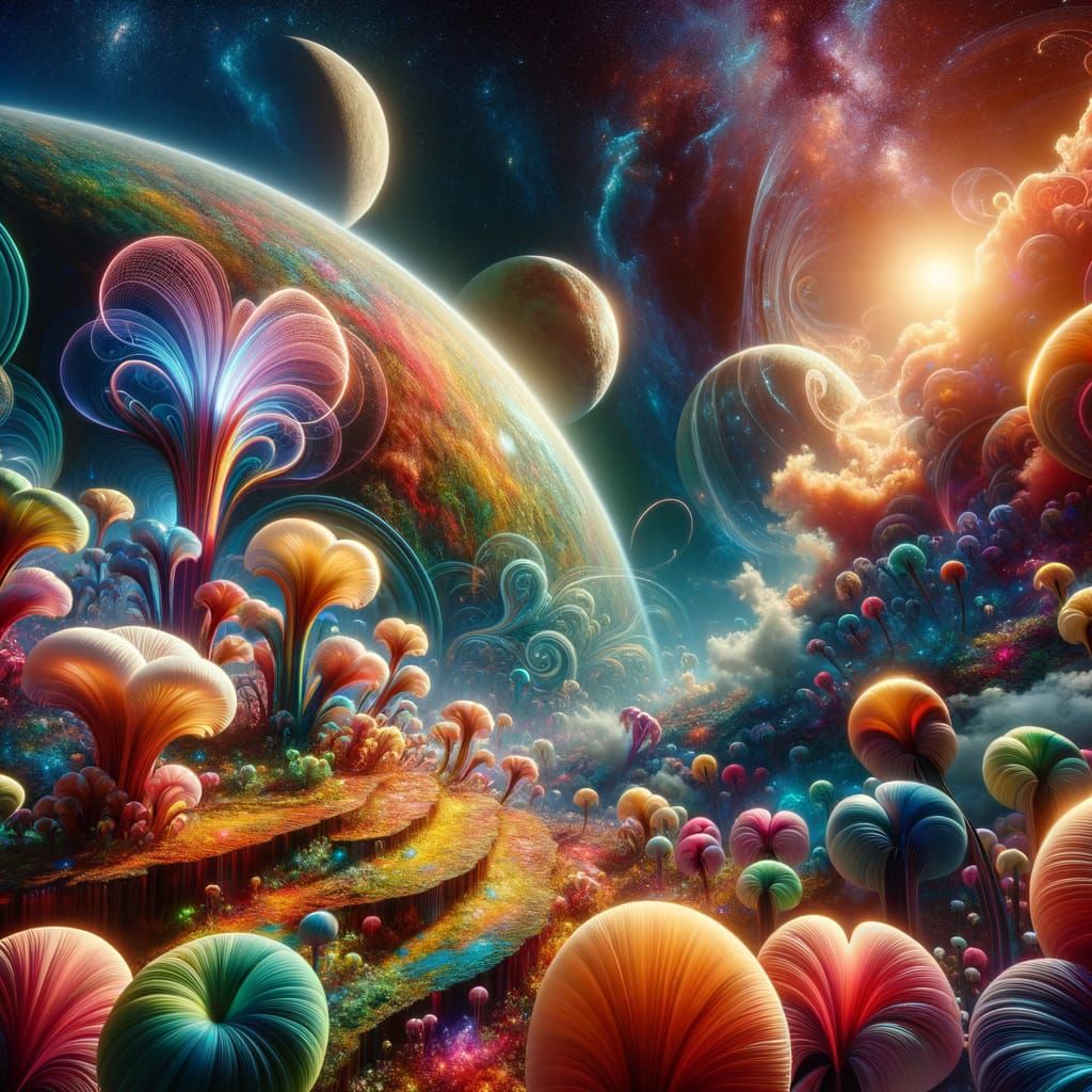 Vibrant Planet of Alien Blooms in Cyberpunk Style