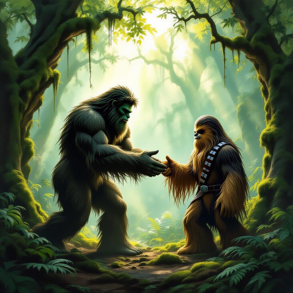 Bigfoot Meets Wookiee in Ethereal Forest