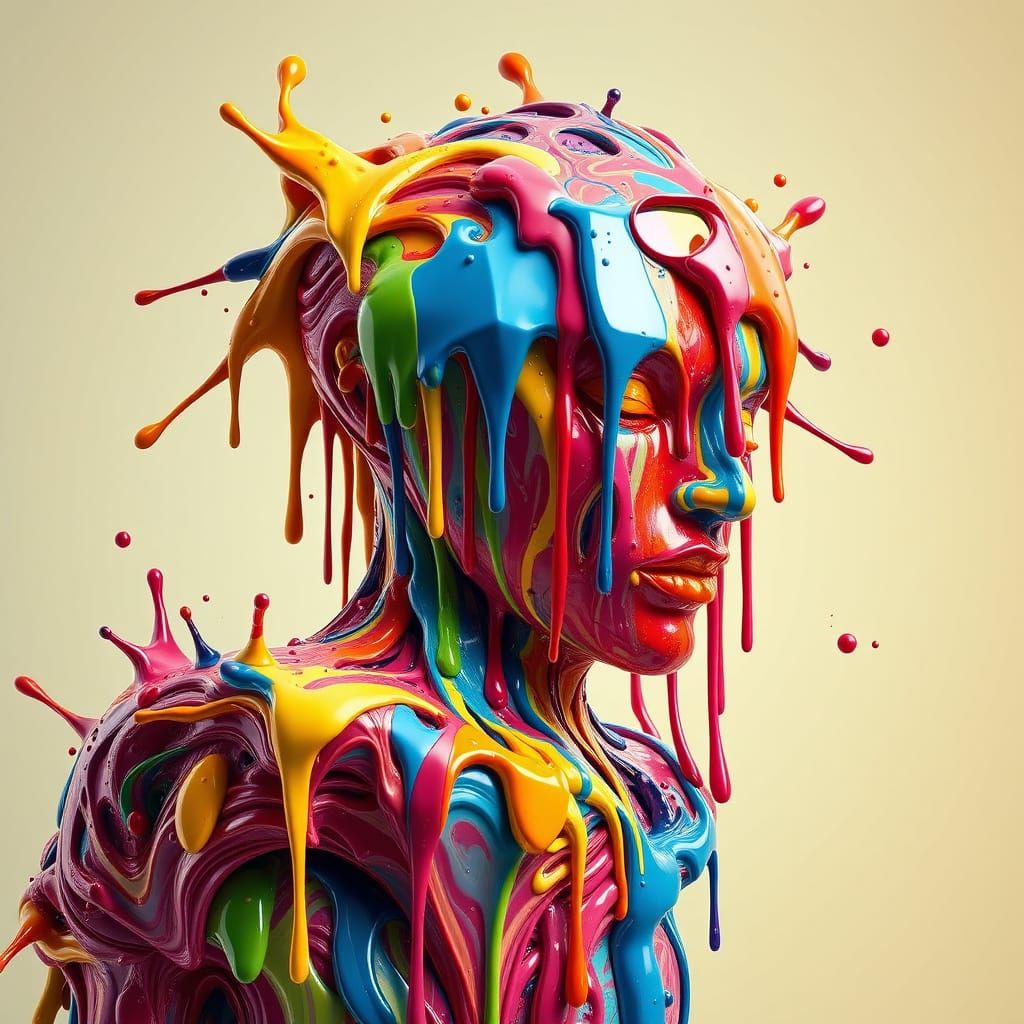 Vibrant, Hyperrealistic Dripping Paint Sculpture with Dynami...