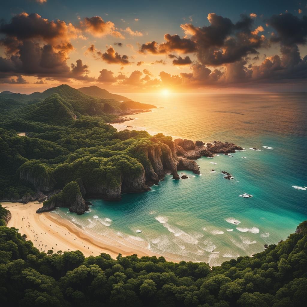 Epic Sunset at Okinawa Beach: Digital Matte Painting