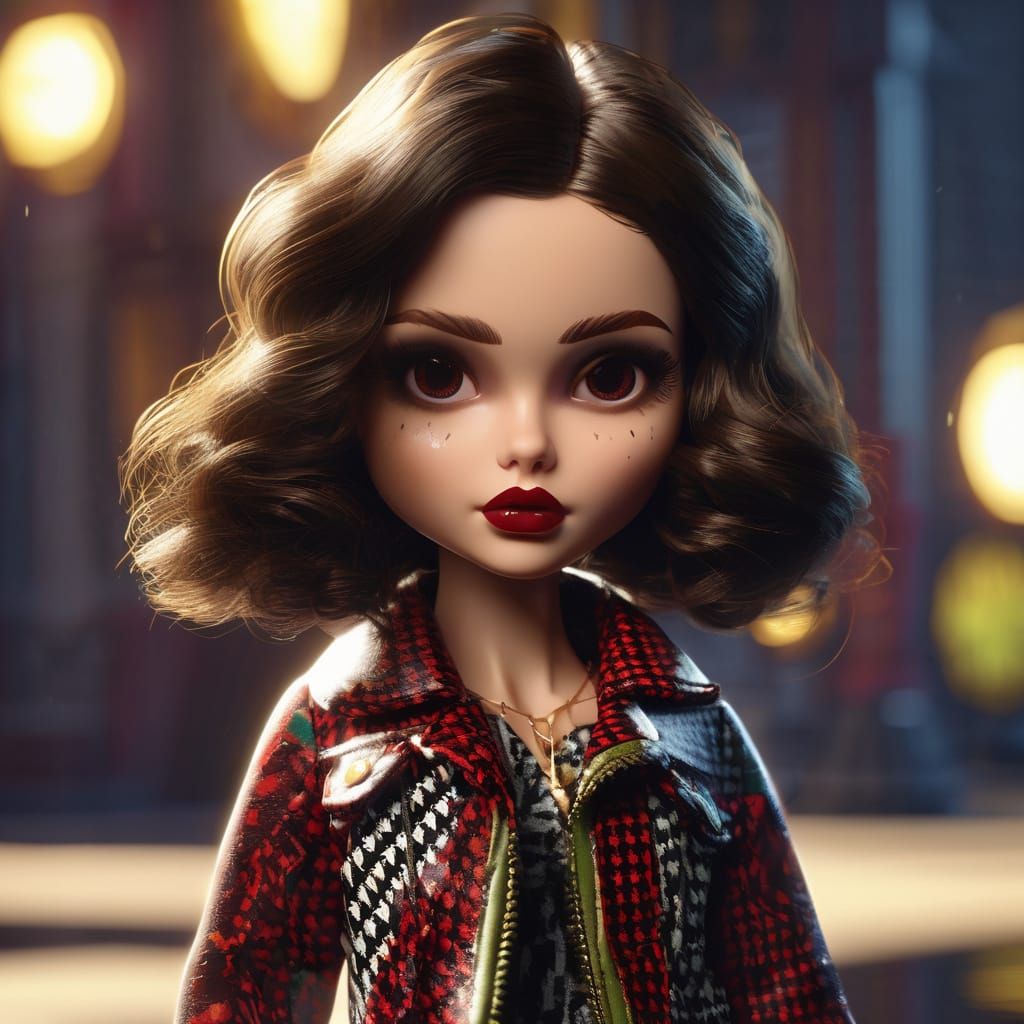 Mini Blythe Doll in Houndstooth Jacket: Fantasy Art