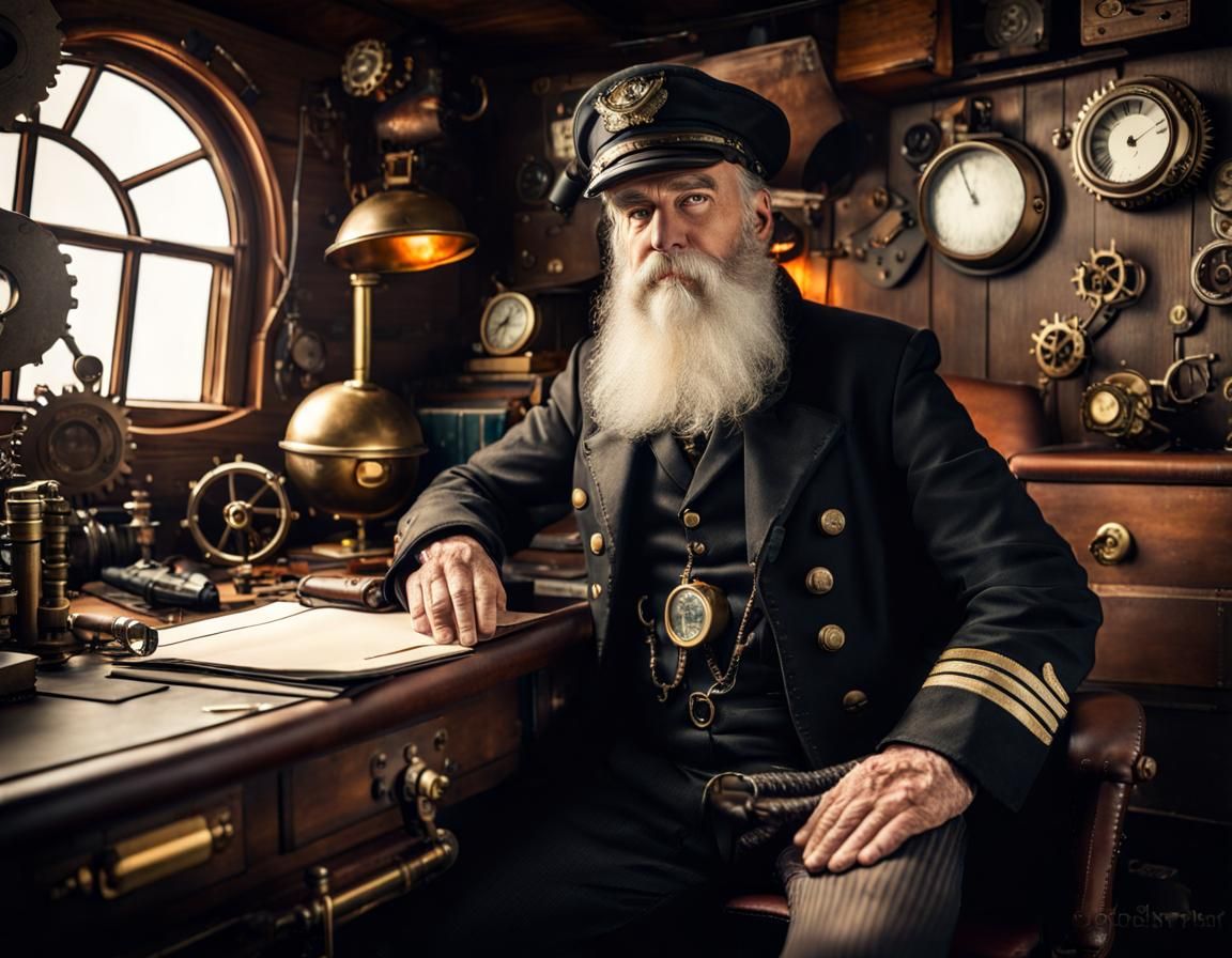 Steampunk Sea Captain in his Cabin