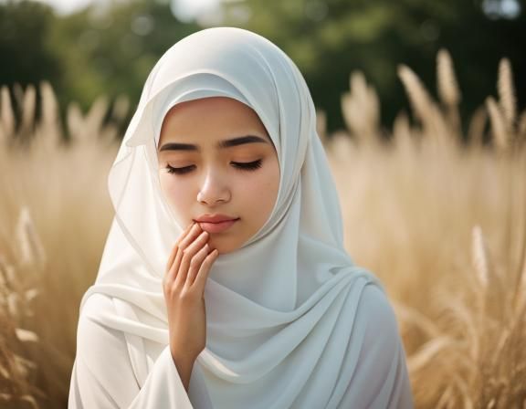 Muslim Girl Praying in Soft Focus Photography