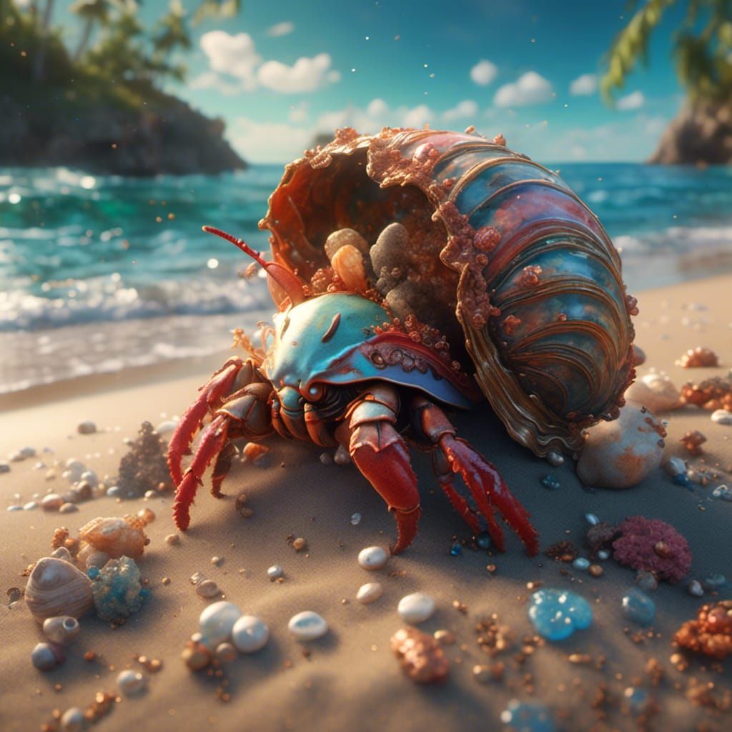 Hermit Crab on the Beach: Detailed Matte Painting