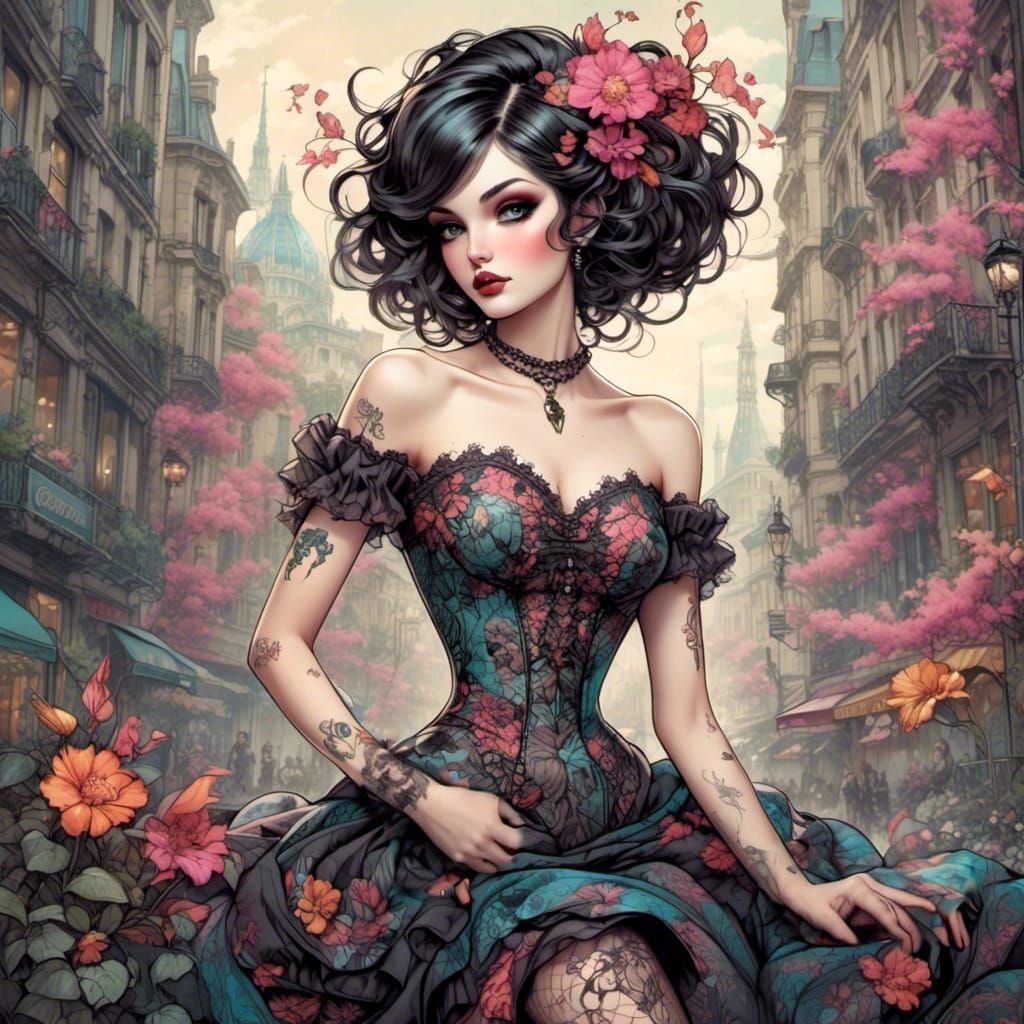 Psychedelic Art Nouveau Woman in Paris