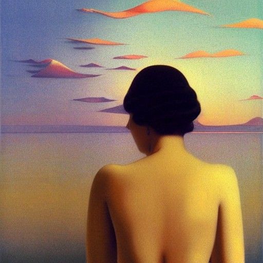 Woman on Lake Shore at Sunrise in Film Noir Style