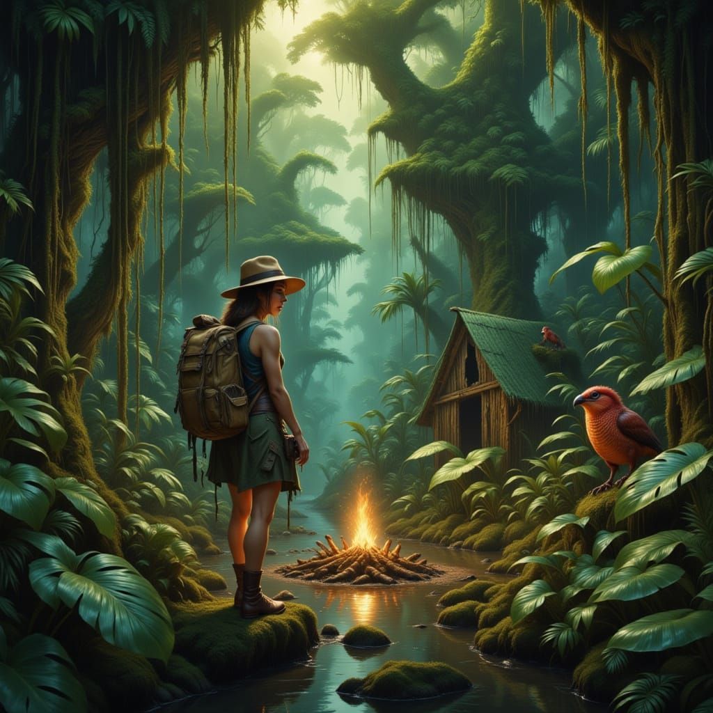 Jungle Adventure: A Tonalist Oil Painting