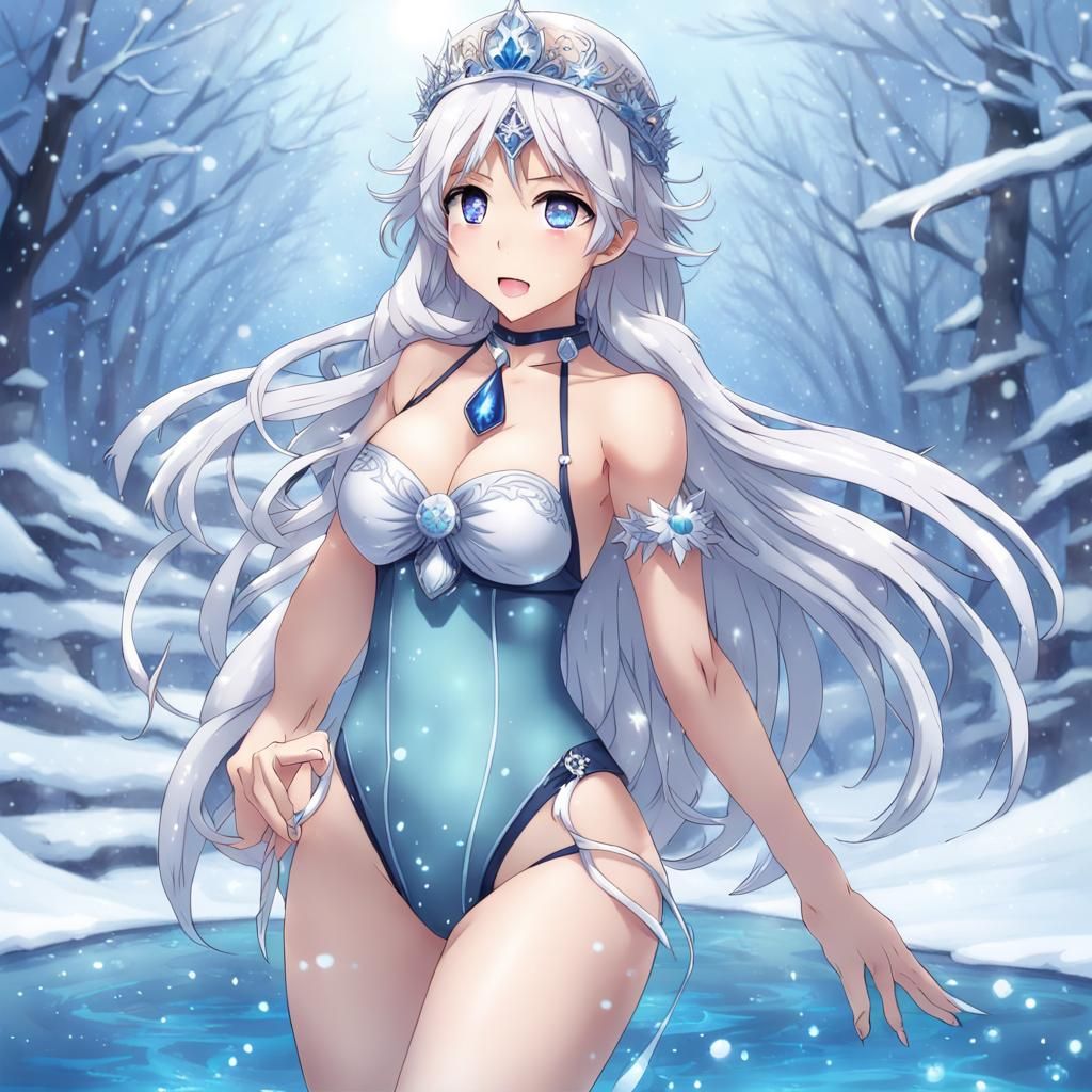 Anime Style Winter Princess in Crystal Swimsuit