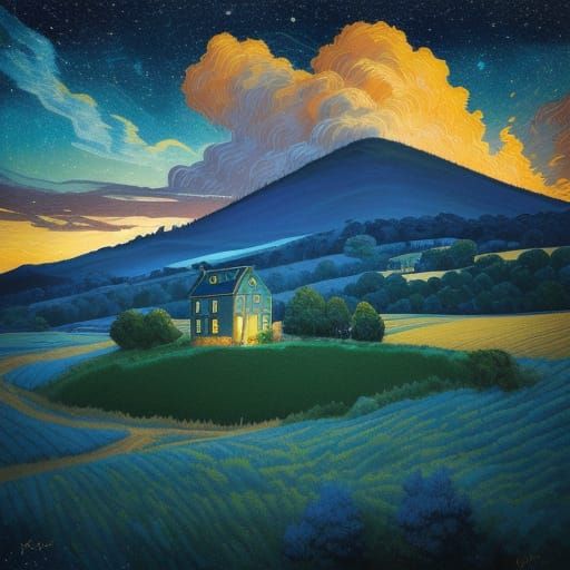 Cosmic Dreamscape in Expressive Brushstrokes