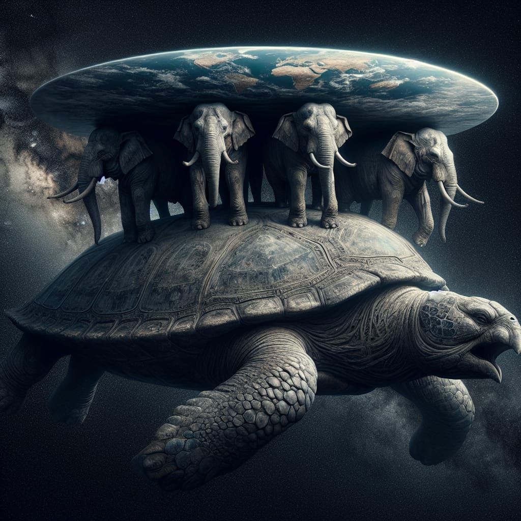 Cosmic Turtle Carrying Elephants and a World