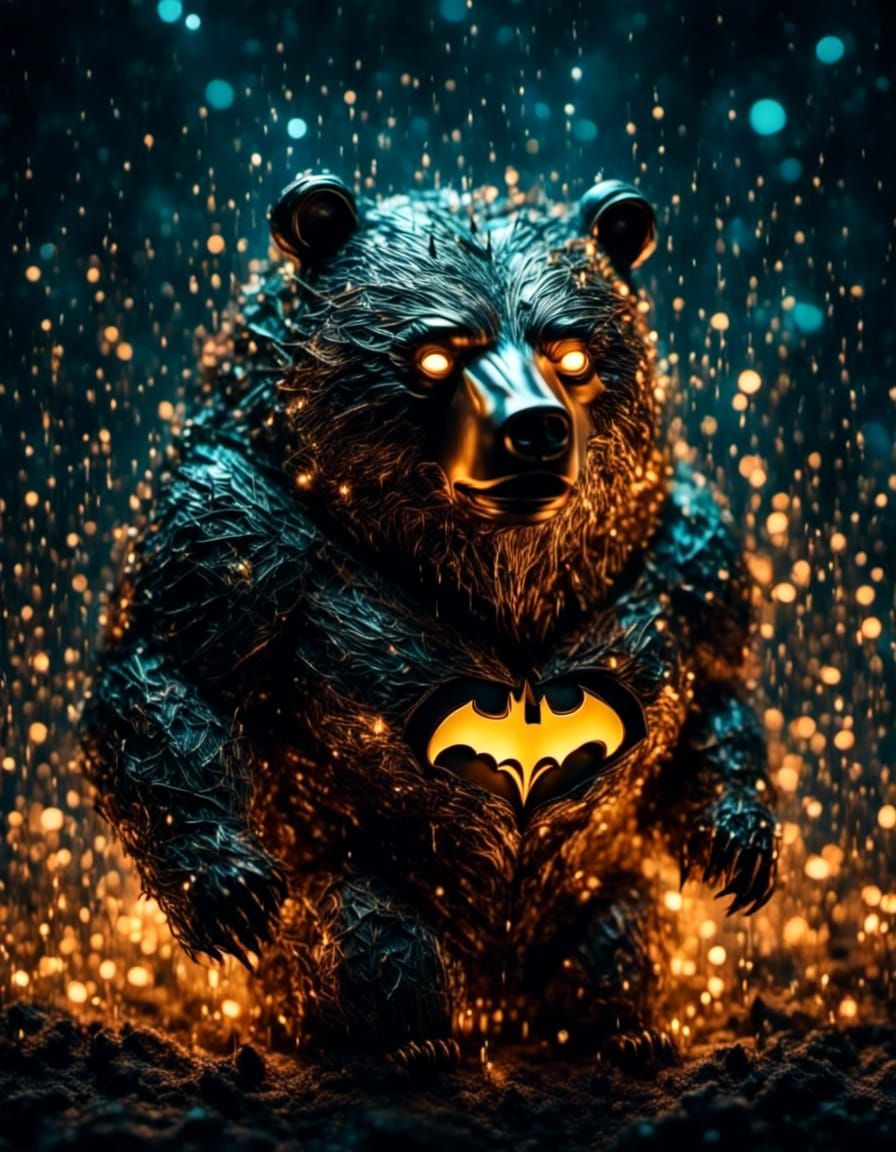 Glowing Microphotography Portrait: Obese Grizzly Bear Batman