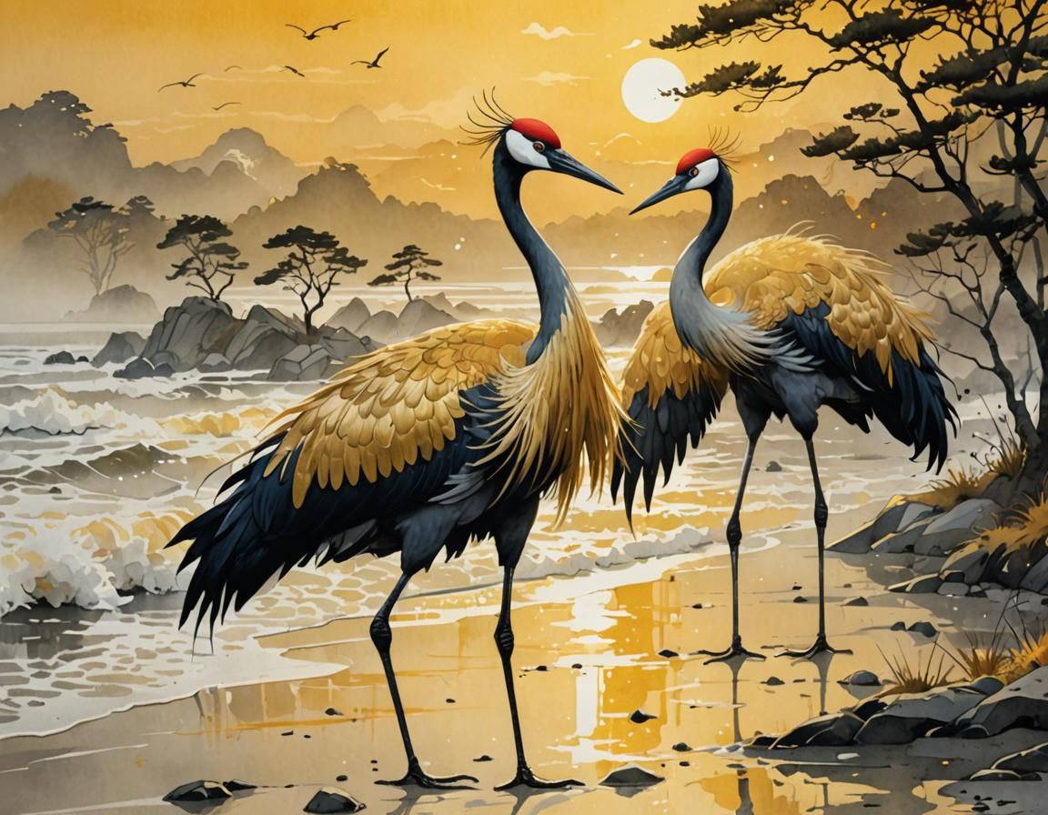 Golden Beach Crane in Morning Light