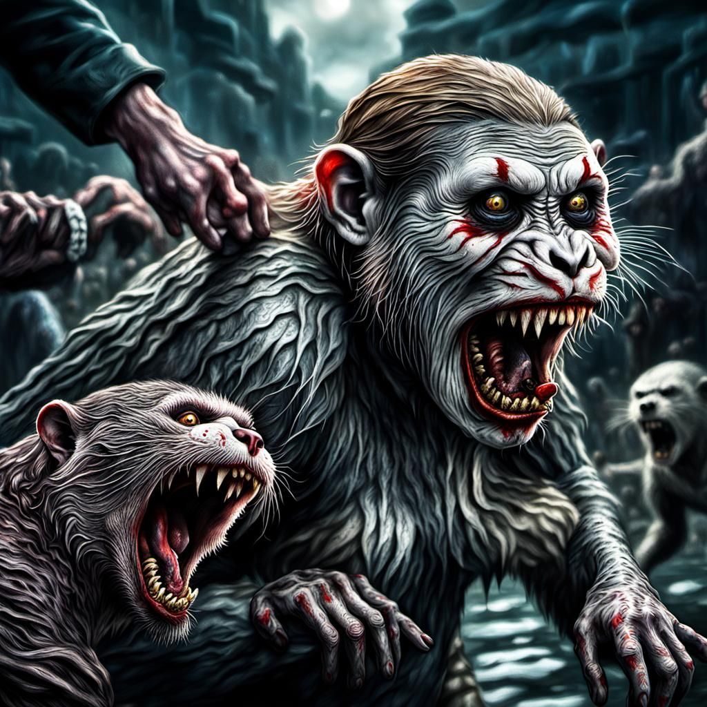 Zombie Clown Under Attack By Zombie Otters