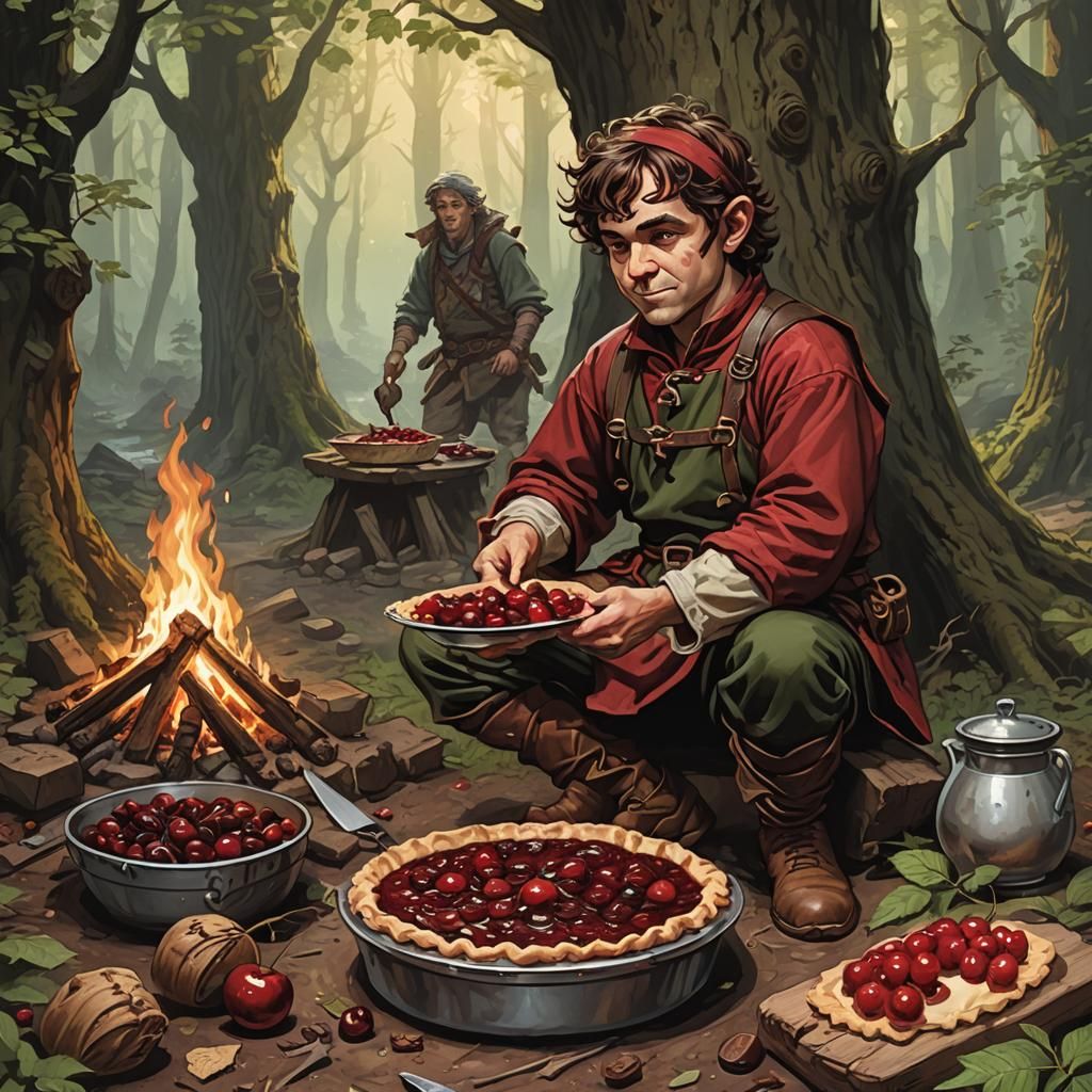 Halfling Baking Cherry Pie in Enchanted Forest