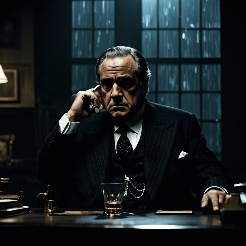 Powerful Godfather Figure in Film Noir Style
