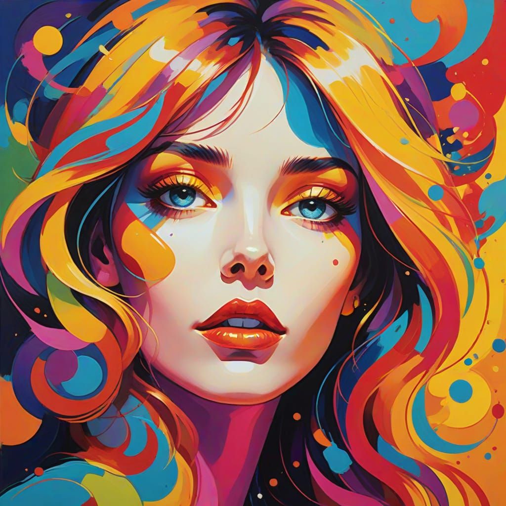 Surreal Pop Art Woman in Love with Fiery Man