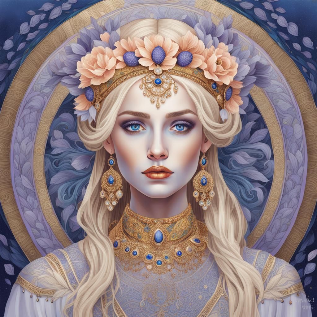 Russian Beauty with Slavic Clothing and Gold Accents