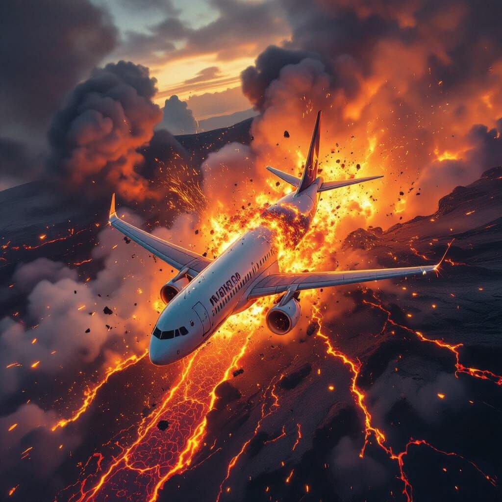 Airplane Explodes into Lava in Dramatic Aerial View