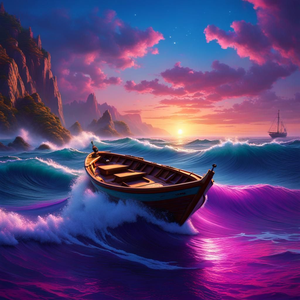 Dramatic Seascape: Boat in Rough Seas