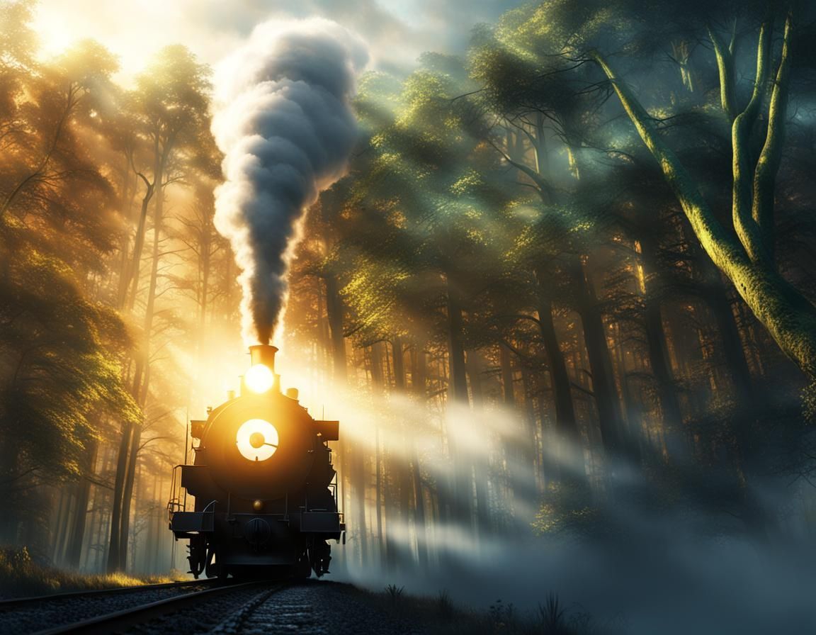 Mystical Steam Train Through Enchanted Forest
