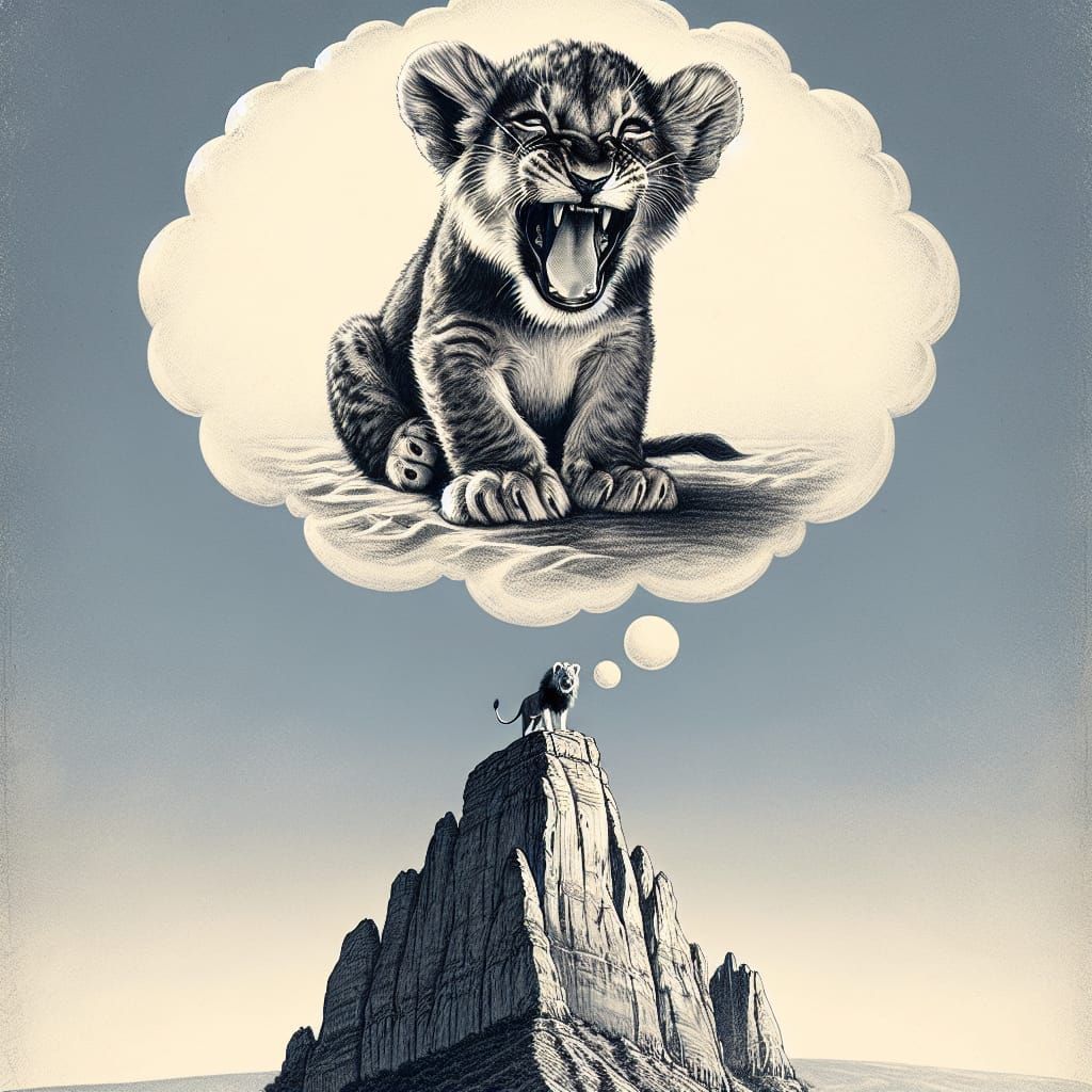 Lion Cub Dreams of Roaring Future