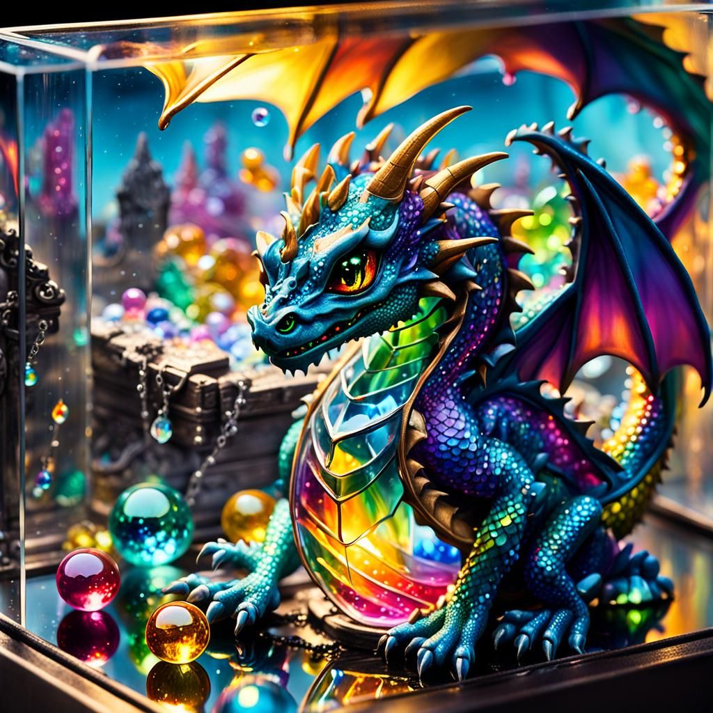 Miniature Dragon in Jewelry Box, Graffiti Art Style