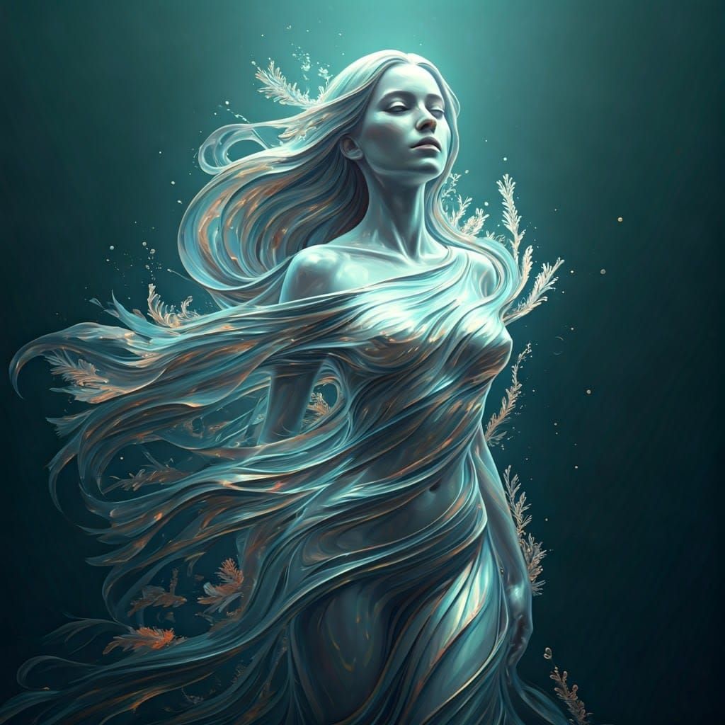 Ethereal Ocean Goddess in Iridescent Water Style