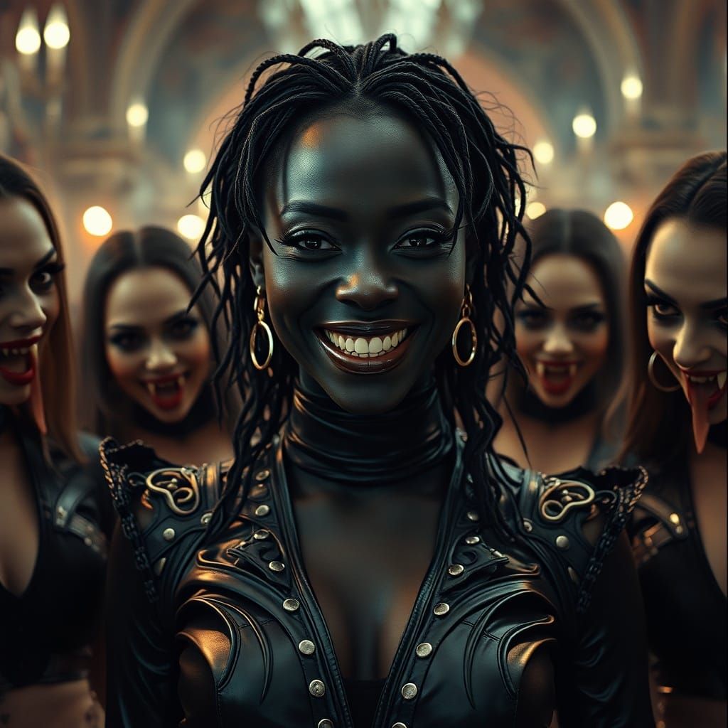 Gothic Vampire Gathering with Beautiful Black Woman