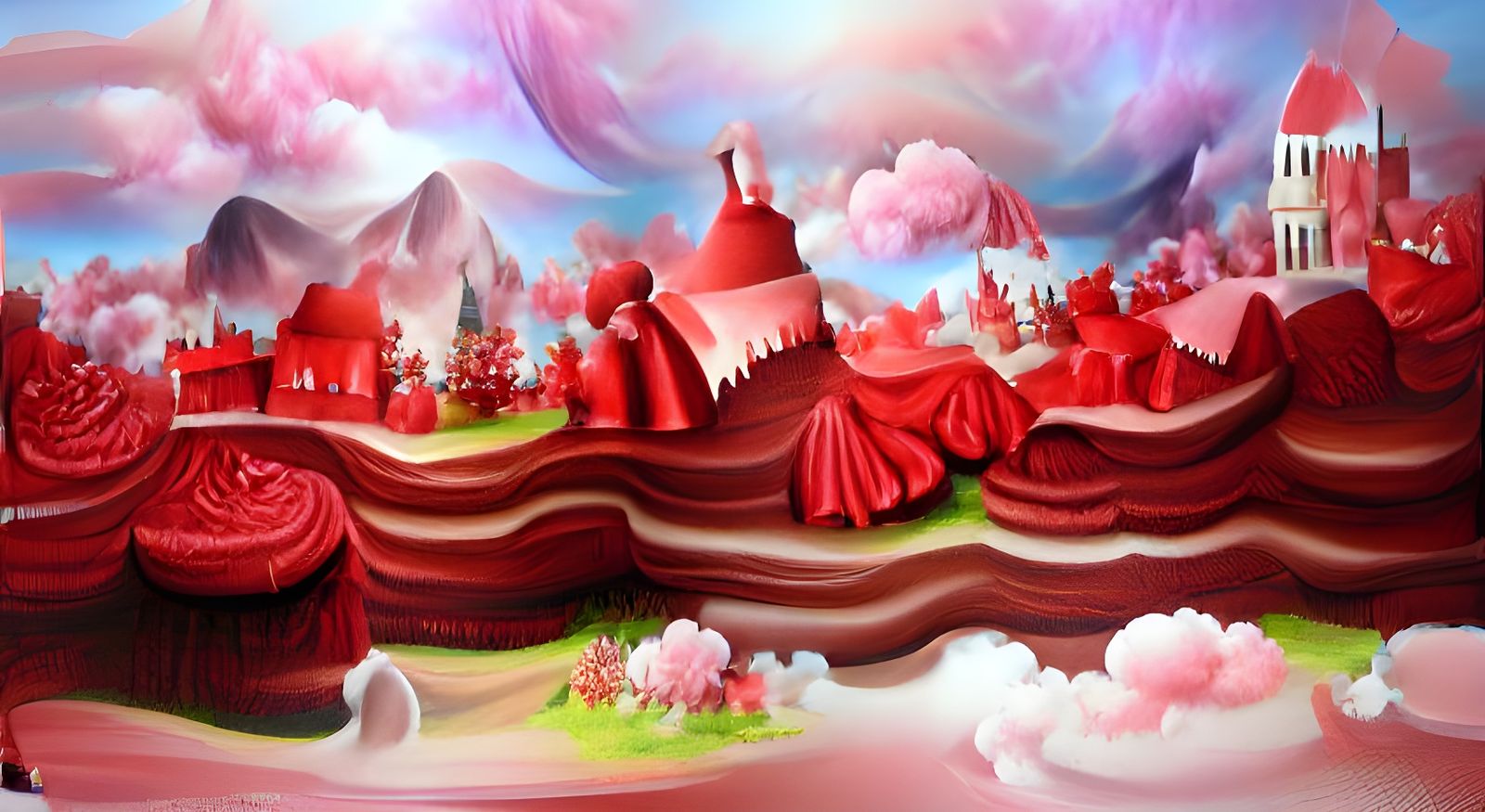 Red Velvet Cake Fairytale Candyland Matte Painting