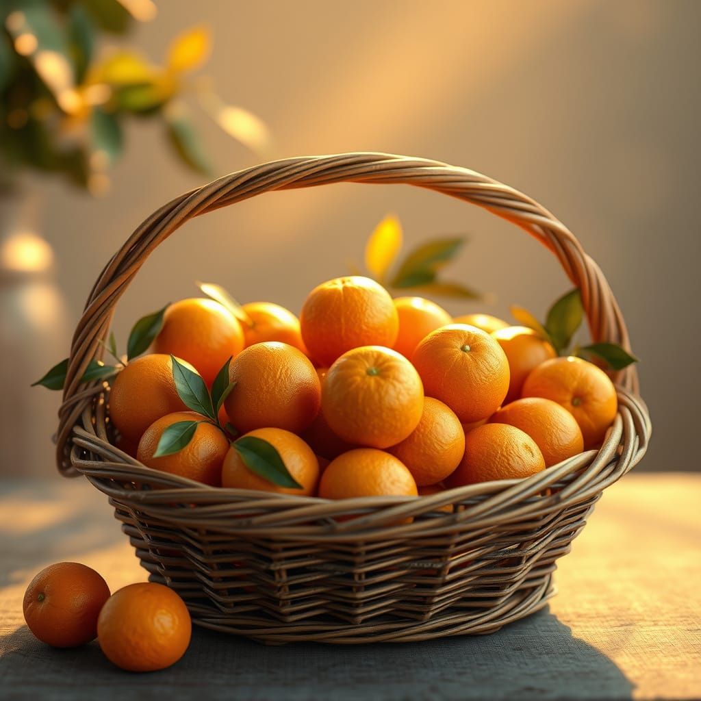 Vibrant Oranges in a Golden Wicker Basket